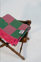 Toalha verde e rosa padao xadrez